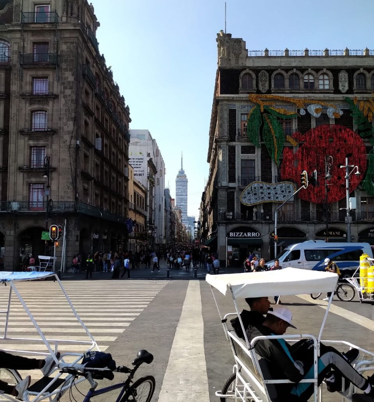 View of the clock tower from inside the Zocalo of CDMX