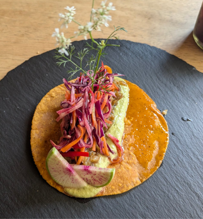 Homemade taco made in a zero-waste restaurant in Valle de Bravo